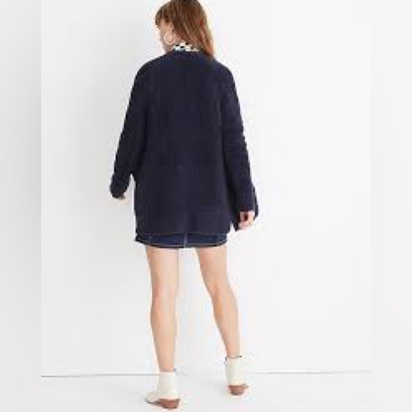 Madewell Teddy Navy Blue Fuzzy Open Front Cardigan XS Relaxed Roomy Oversized - Picture 4 of 14